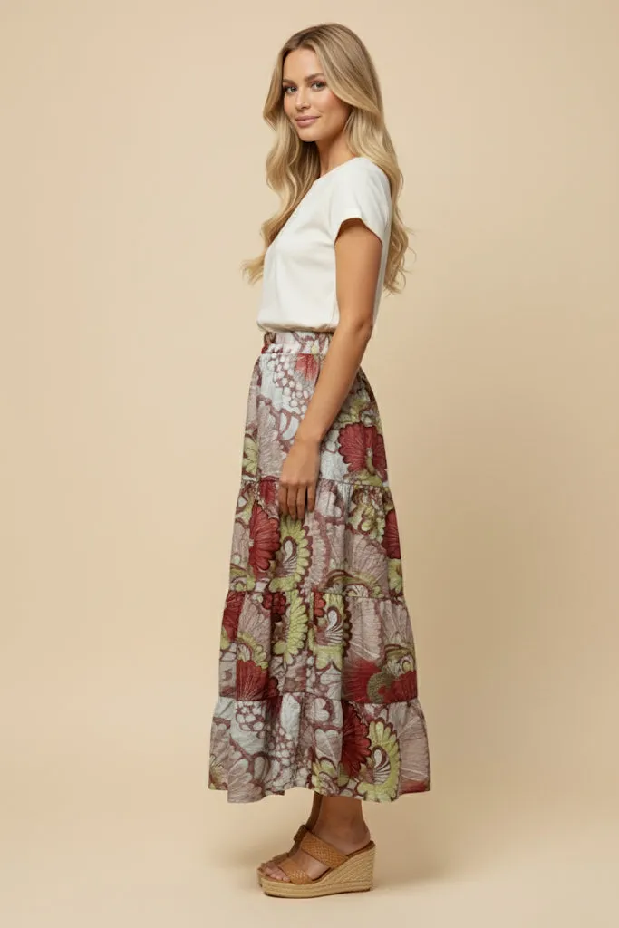 Womens Peacock Print Tiered Skirt sold by Hayden product image thumbnail 2
