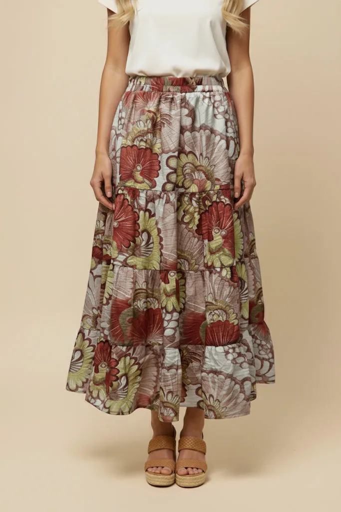 Womens Peacock Print Tiered Skirt sold by Hayden product image thumbnail 4