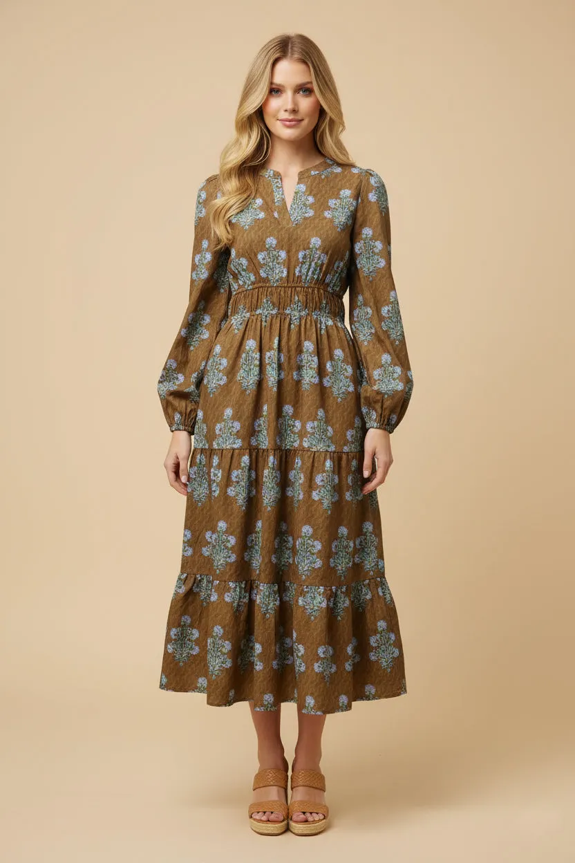 Womens Floral Block Print Smocked Waist Dress sold by Hayden