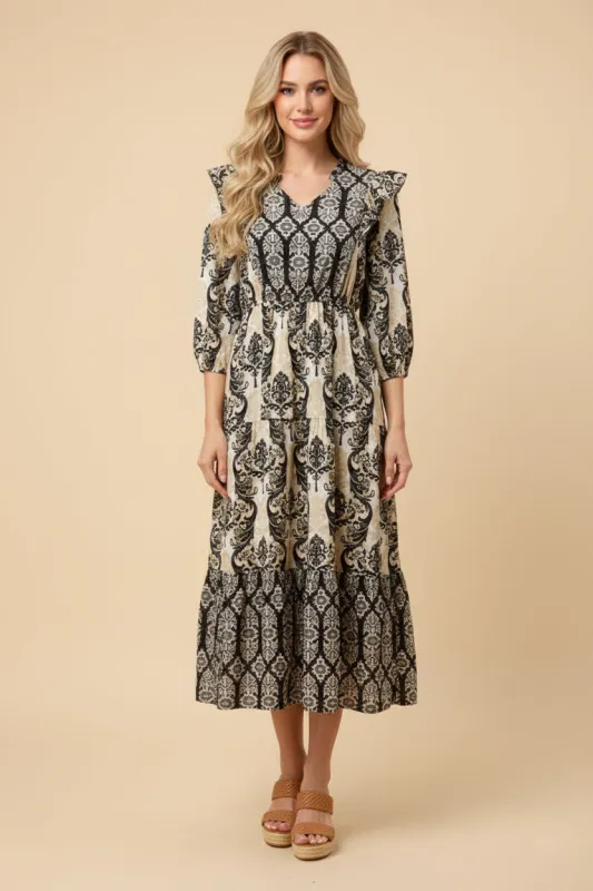 Womens Print Block Ruffle Detail Tiered Dress sold by Hayden