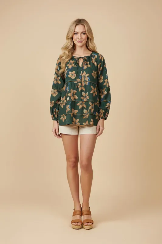 Womens Crochet Tipped Floral Tie Neck Top sold by Hayden