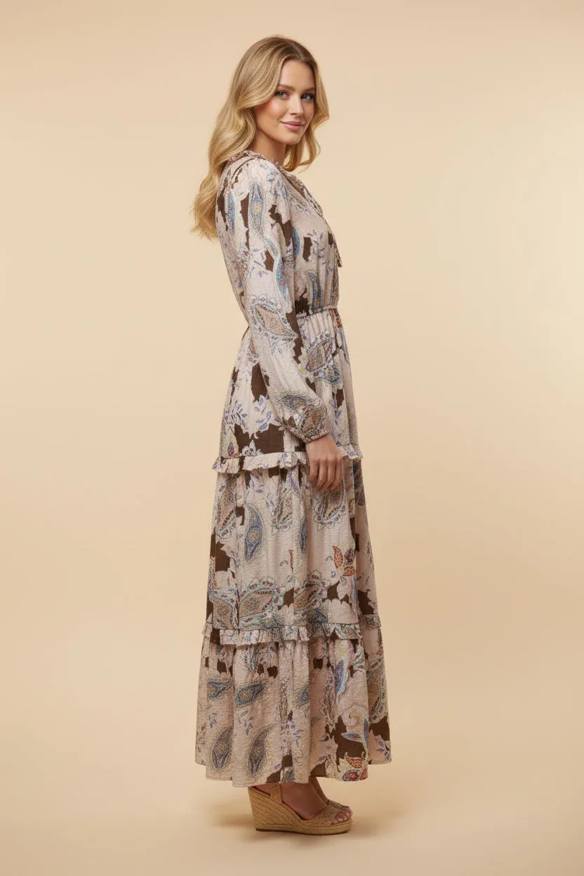 Womens Textured Paisley Print Tie Neck Ruffled Dress sold by Hayden product image thumbnail 2