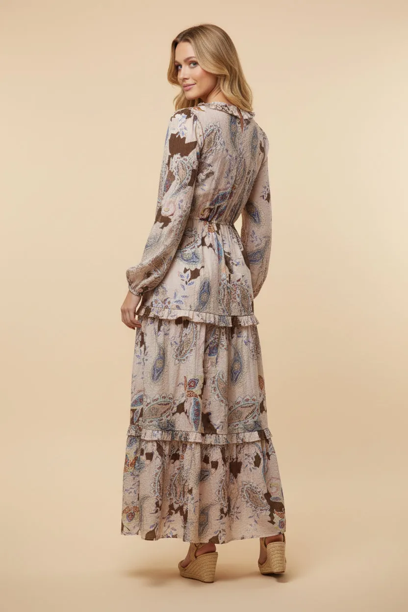 Womens Textured Paisley Print Tie Neck Ruffled Dress sold by Hayden product image thumbnail 3