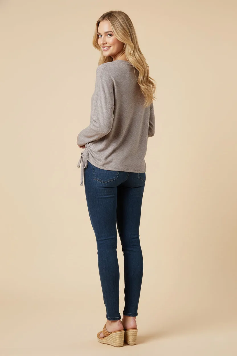 Womens Brushed Textured Gathered Tie Side Knit Top sold by Hayden product image thumbnail 3