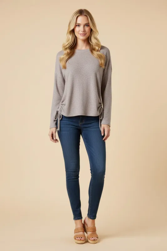 Womens Brushed Textured Gathered Tie Side Knit Top sold by Hayden