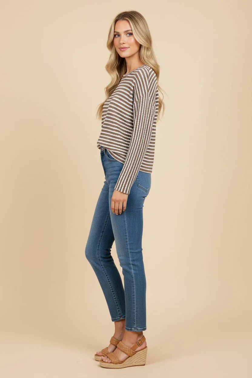 Womens Textured Striped Knit Long Sleeve Top sold by Hayden product image thumbnail 2