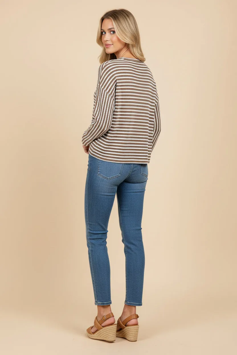 Womens Textured Striped Knit Long Sleeve Top sold by Hayden product image thumbnail 3