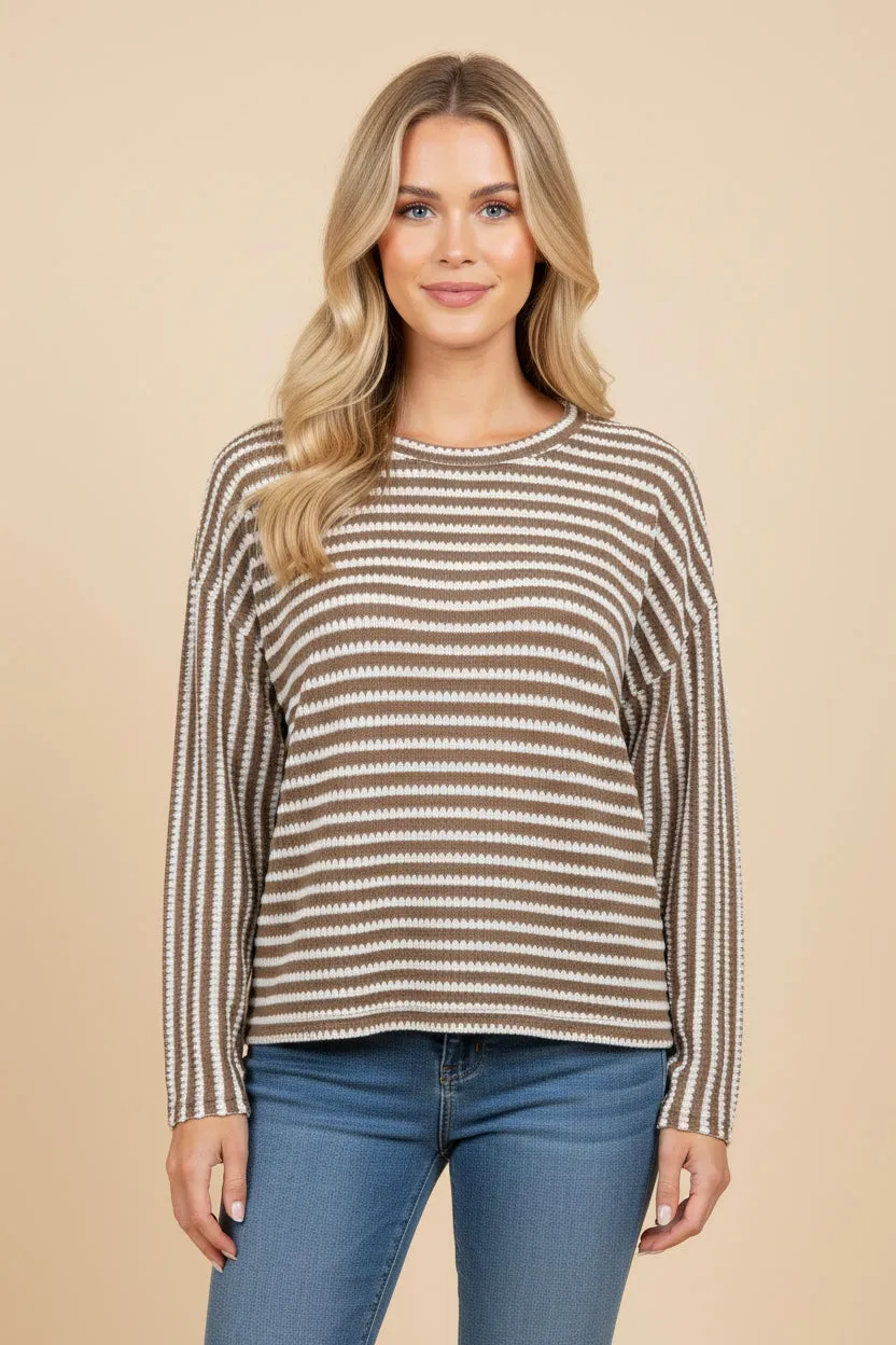Womens Textured Striped Knit Long Sleeve Top sold by Hayden product image thumbnail 4