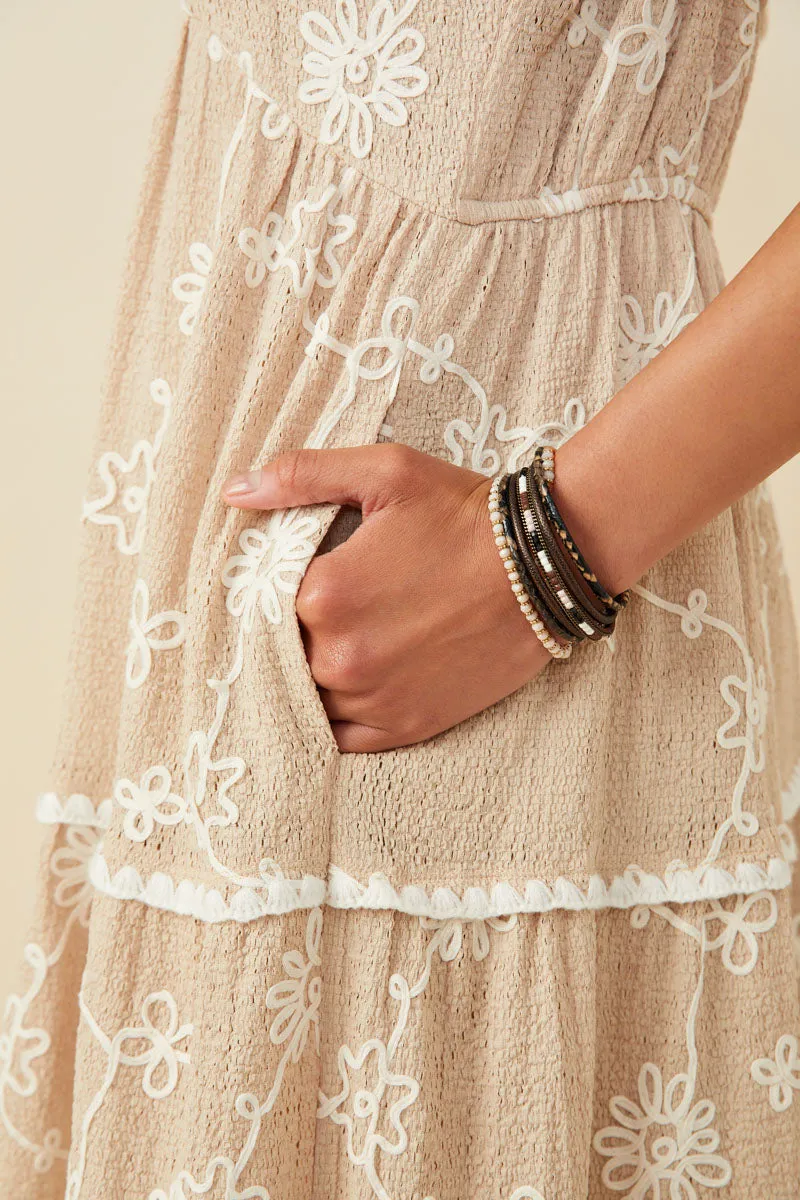 Women Floral Embroidered Crochet Trim Tiered Knit Dress sold by Hayden product image thumbnail 3