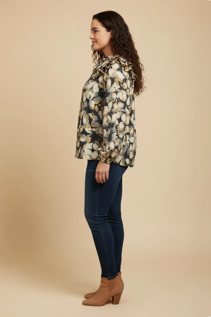 Womens Contrast Piped Ruffled Floral Top sold by Hayden product image thumbnail 5
