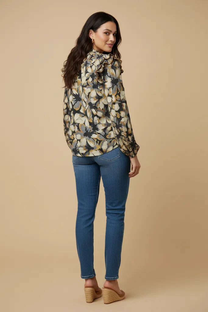 Womens Contrast Piped Ruffled Floral Top sold by Hayden product image thumbnail 4