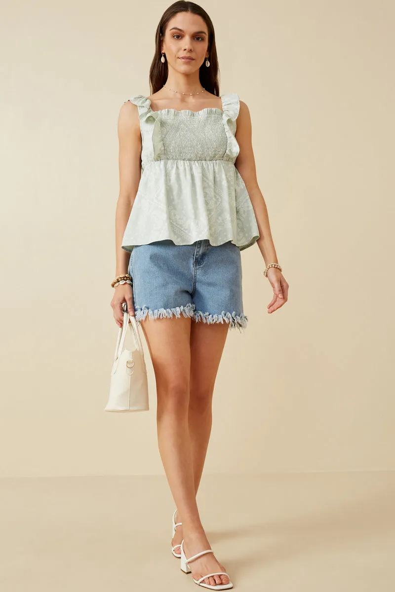 Womens Handkerchief Print Smocked Ruffle Tank sold by Hayden product image thumbnail 3