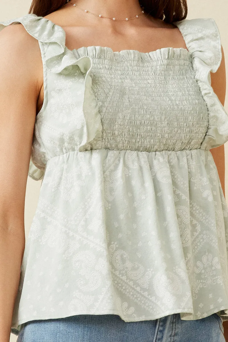 Womens Handkerchief Print Smocked Ruffle Tank sold by Hayden product image thumbnail 4