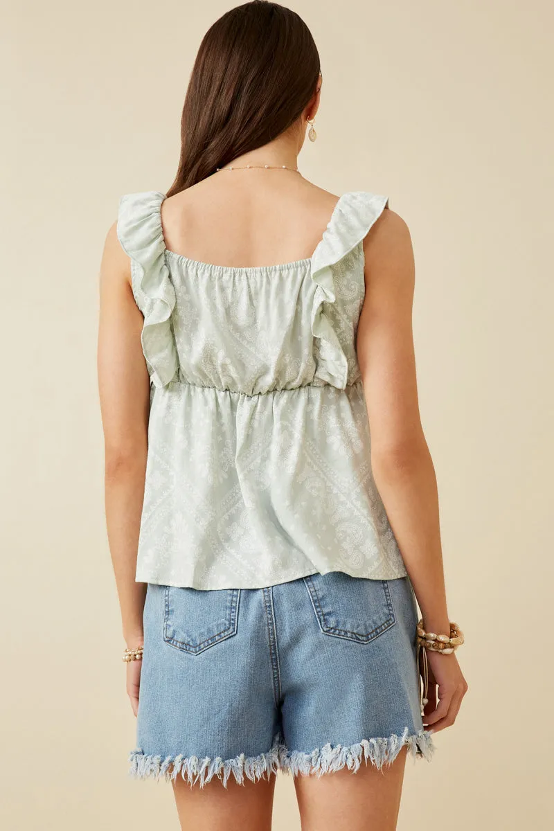 Womens Handkerchief Print Smocked Ruffle Tank sold by Hayden product image thumbnail 5