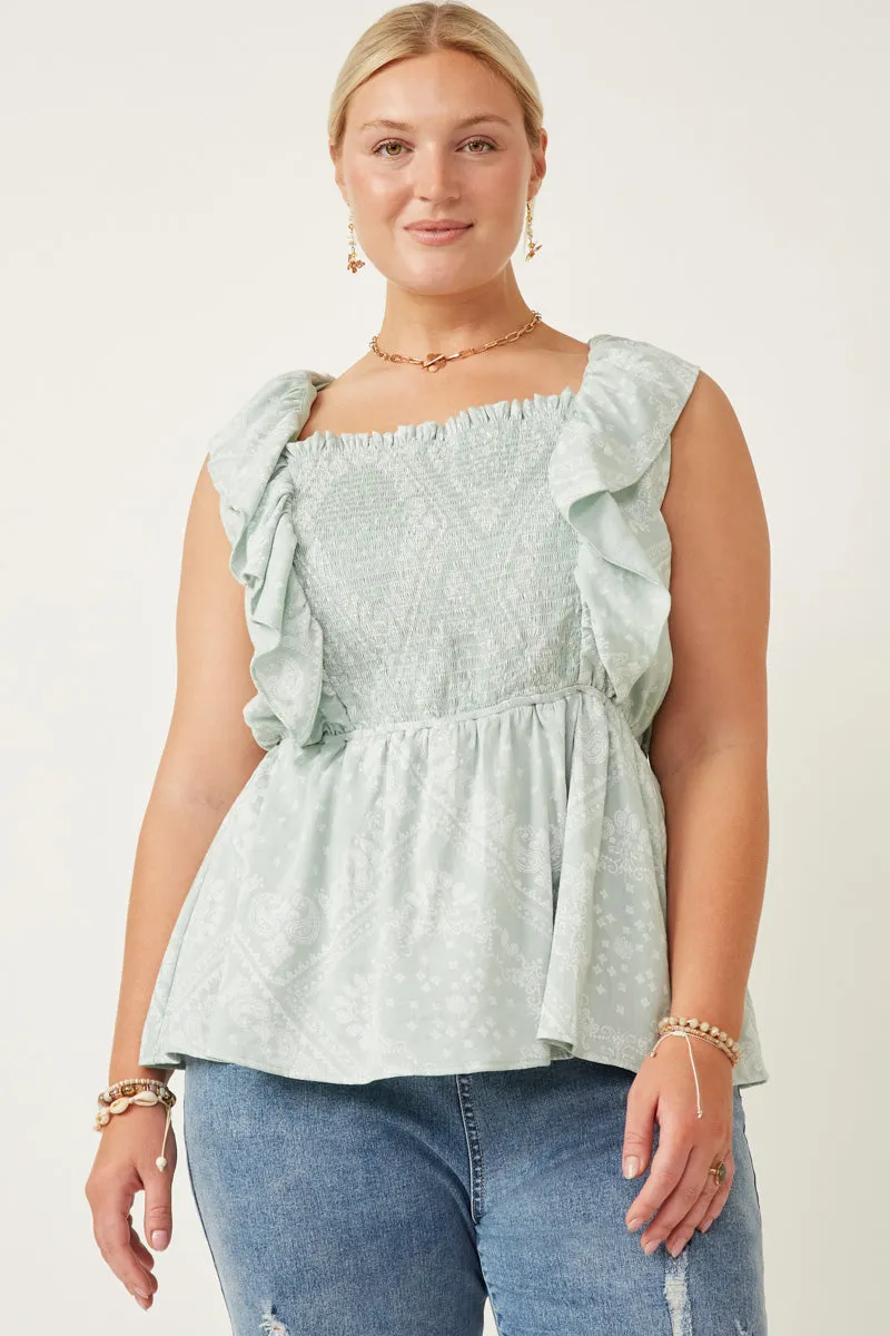 Womens Handkerchief Print Smocked Ruffle Tank sold by Hayden product image thumbnail 2
