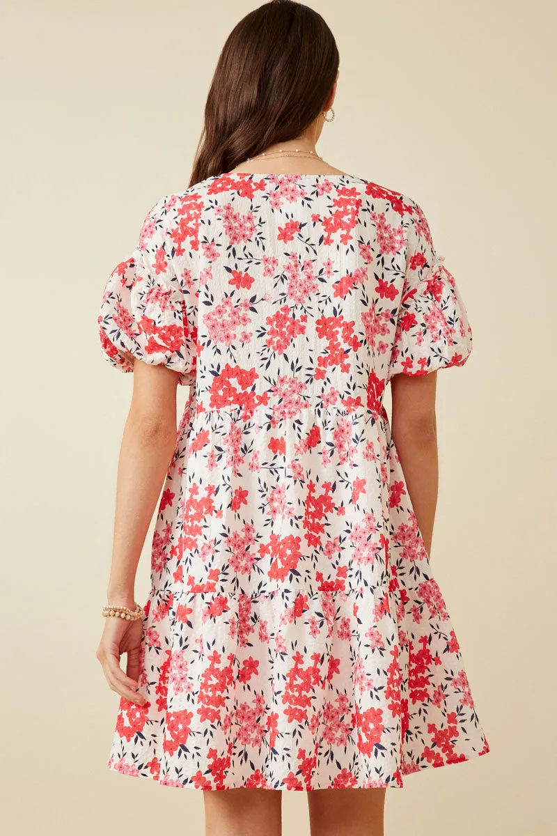 Womens Floral Button Detail Textured Ruffle Sleeve Dress sold by Hayden product image thumbnail 5