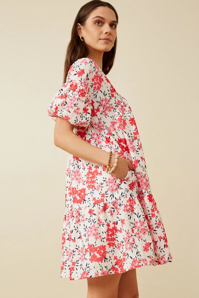 Womens Floral Button Detail Textured Ruffle Sleeve Dress sold by Hayden product image thumbnail 3