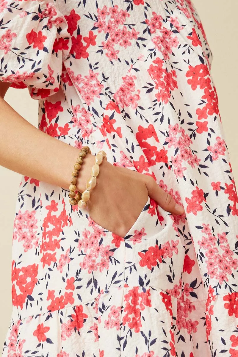 Womens Floral Button Detail Textured Ruffle Sleeve Dress sold by Hayden product image thumbnail 4