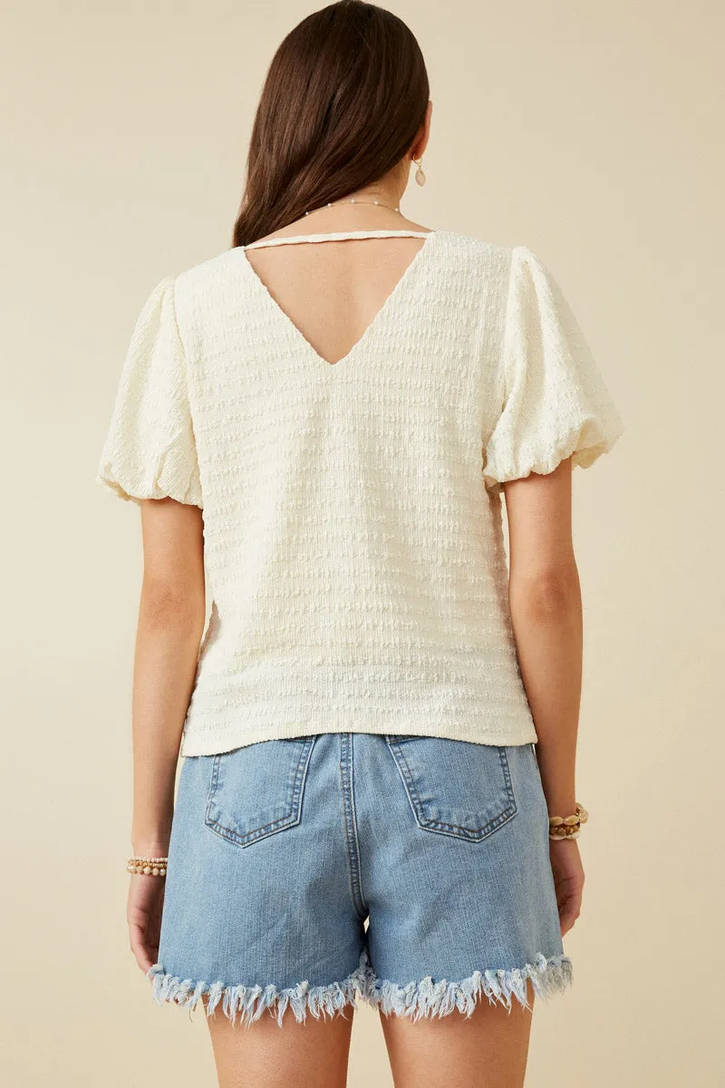 Womens Puff Sleeve V Neck Gathered Front Top sold by Hayden product image thumbnail 5