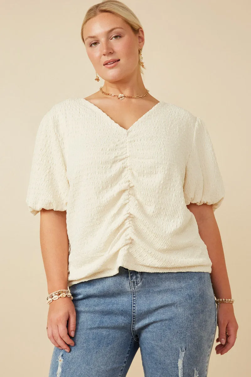 Womens Puff Sleeve V Neck Gathered Front Top sold by Hayden product image thumbnail 2