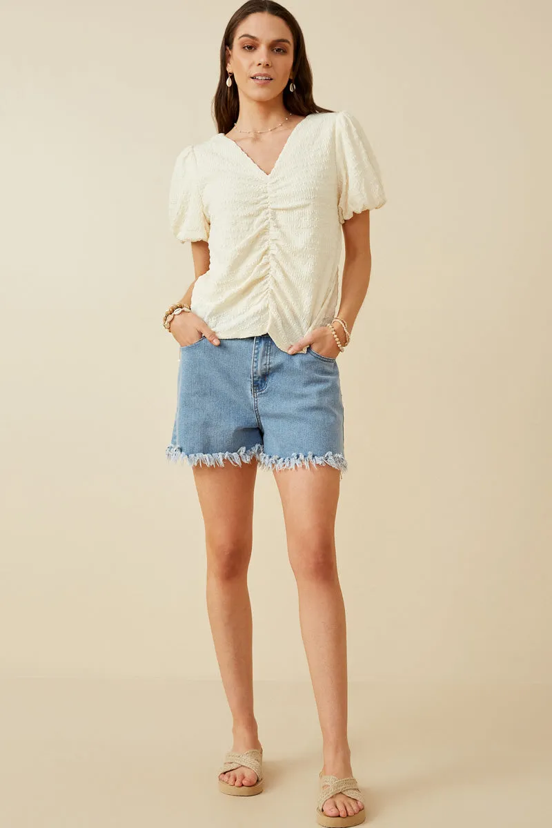 Womens Puff Sleeve V Neck Gathered Front Top sold by Hayden product image thumbnail 3