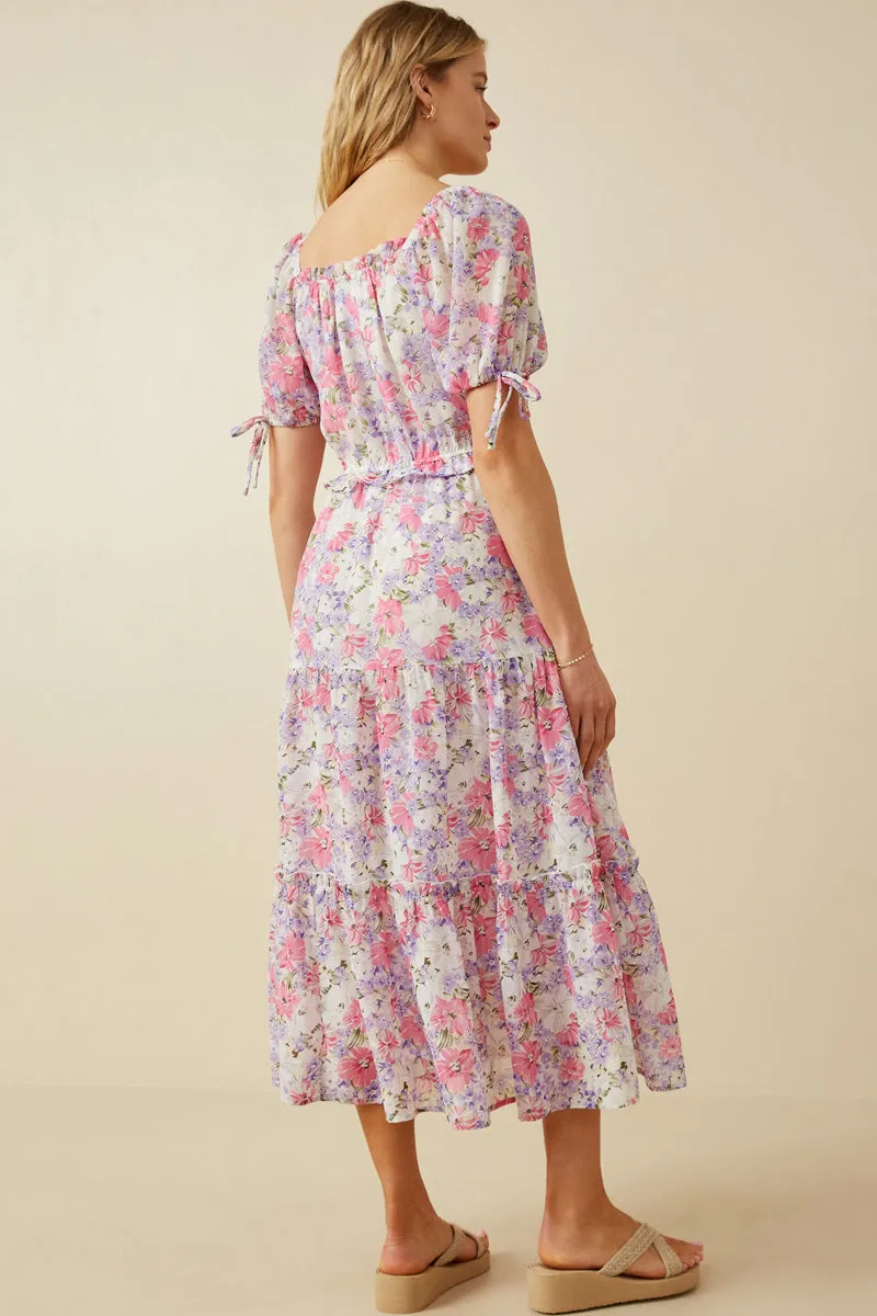 Womens Floral Smocked Bodice Tie Sleeve Dress sold by Hayden product image thumbnail 5