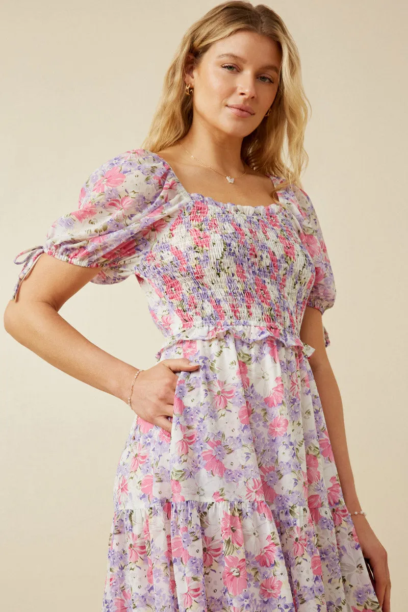 Womens Floral Smocked Bodice Tie Sleeve Dress sold by Hayden product image thumbnail 3