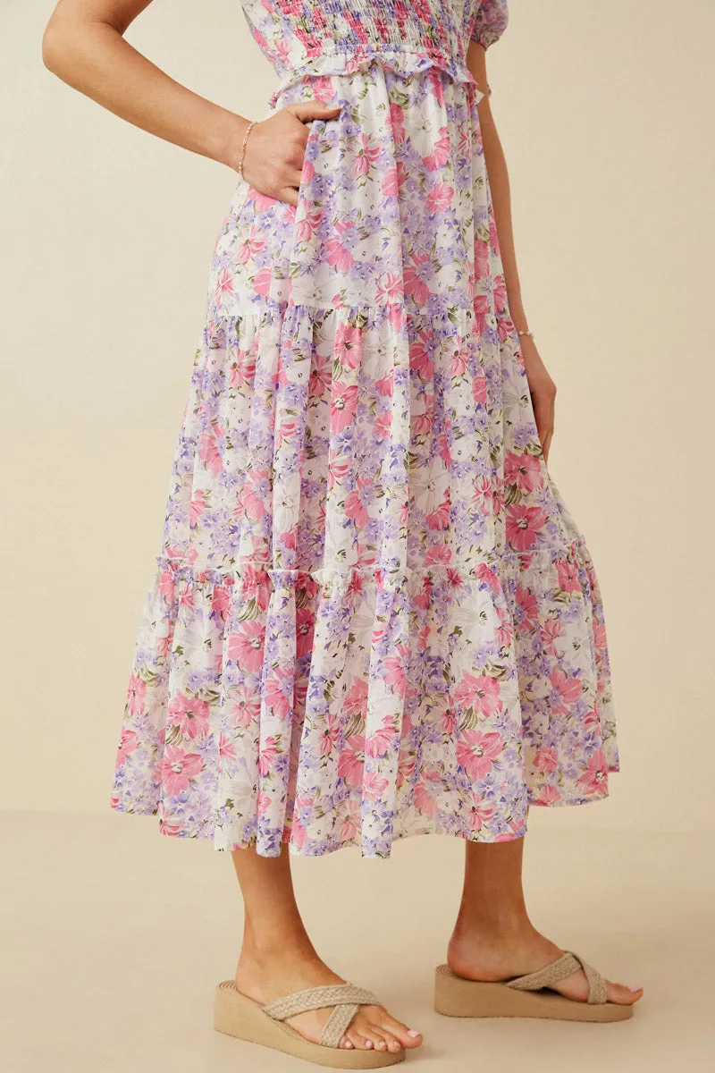 Womens Floral Smocked Bodice Tie Sleeve Dress sold by Hayden product image thumbnail 4