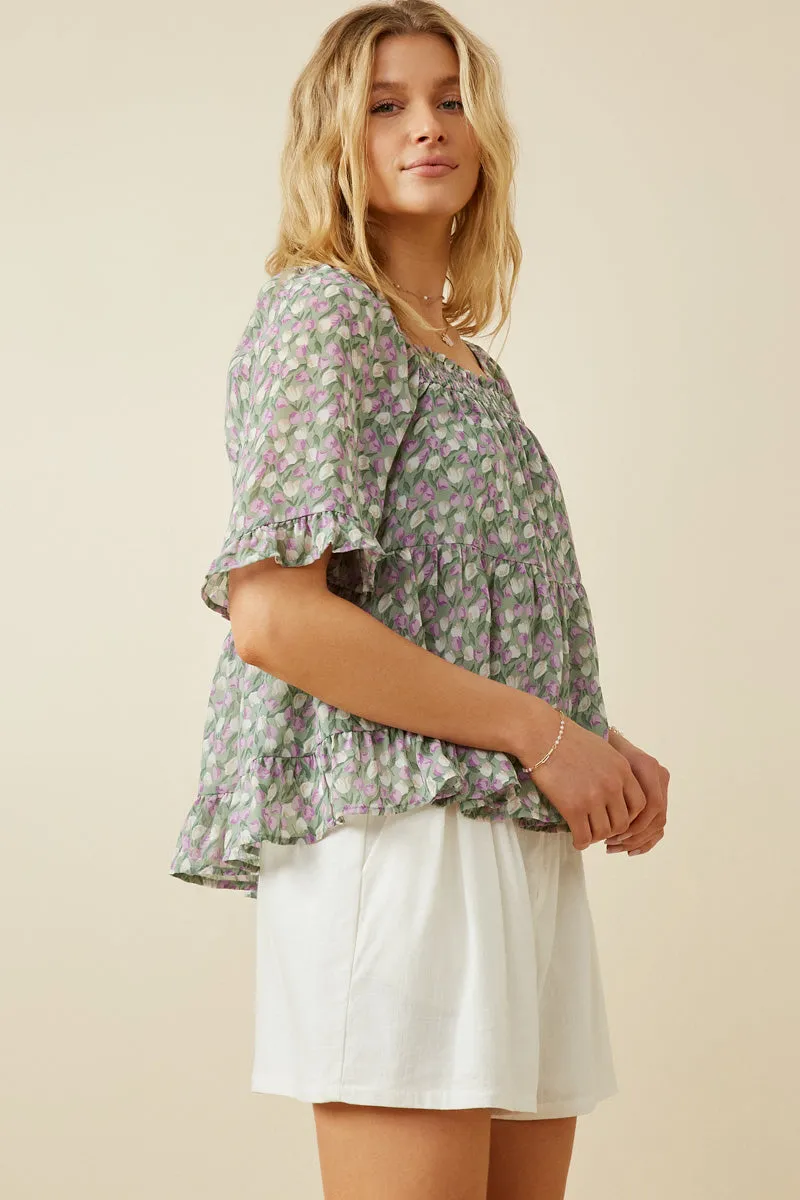 Womens Smock Detail Floral Tiered Top sold by Hayden product image thumbnail 4