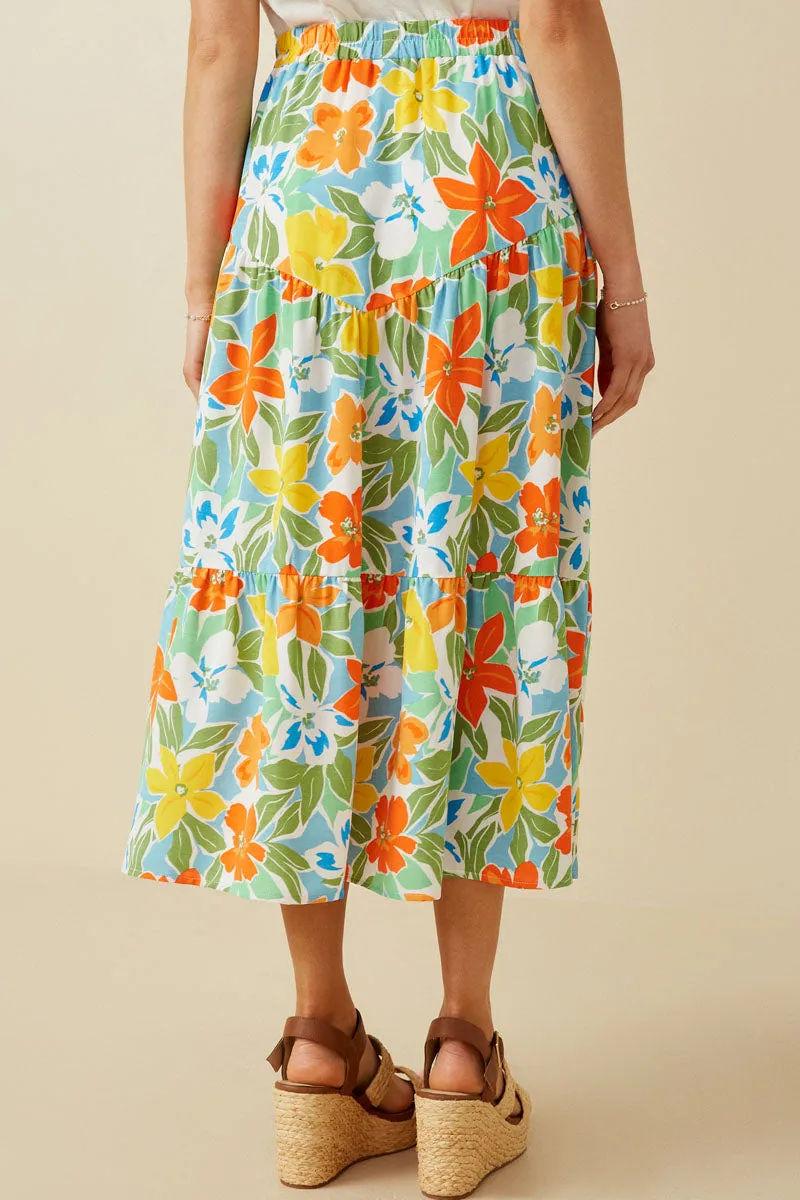 Womens Vivid Floral Elastic Waist Tiered Skirt sold by Hayden product image thumbnail 4