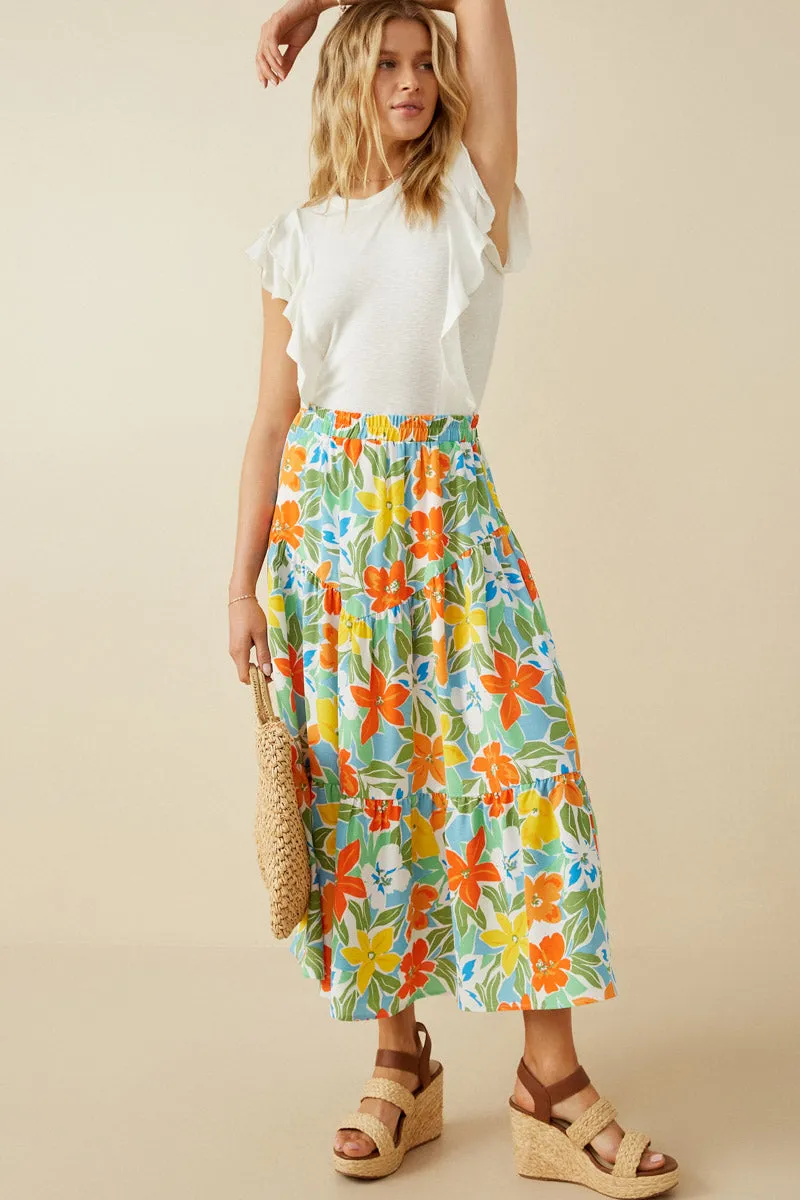 Womens Vivid Floral Elastic Waist Tiered Skirt sold by Hayden product image thumbnail 5