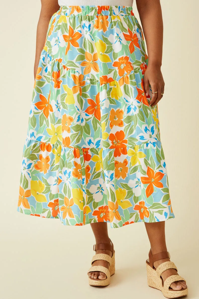 Womens Vivid Floral Elastic Waist Tiered Skirt sold by Hayden product image thumbnail 2