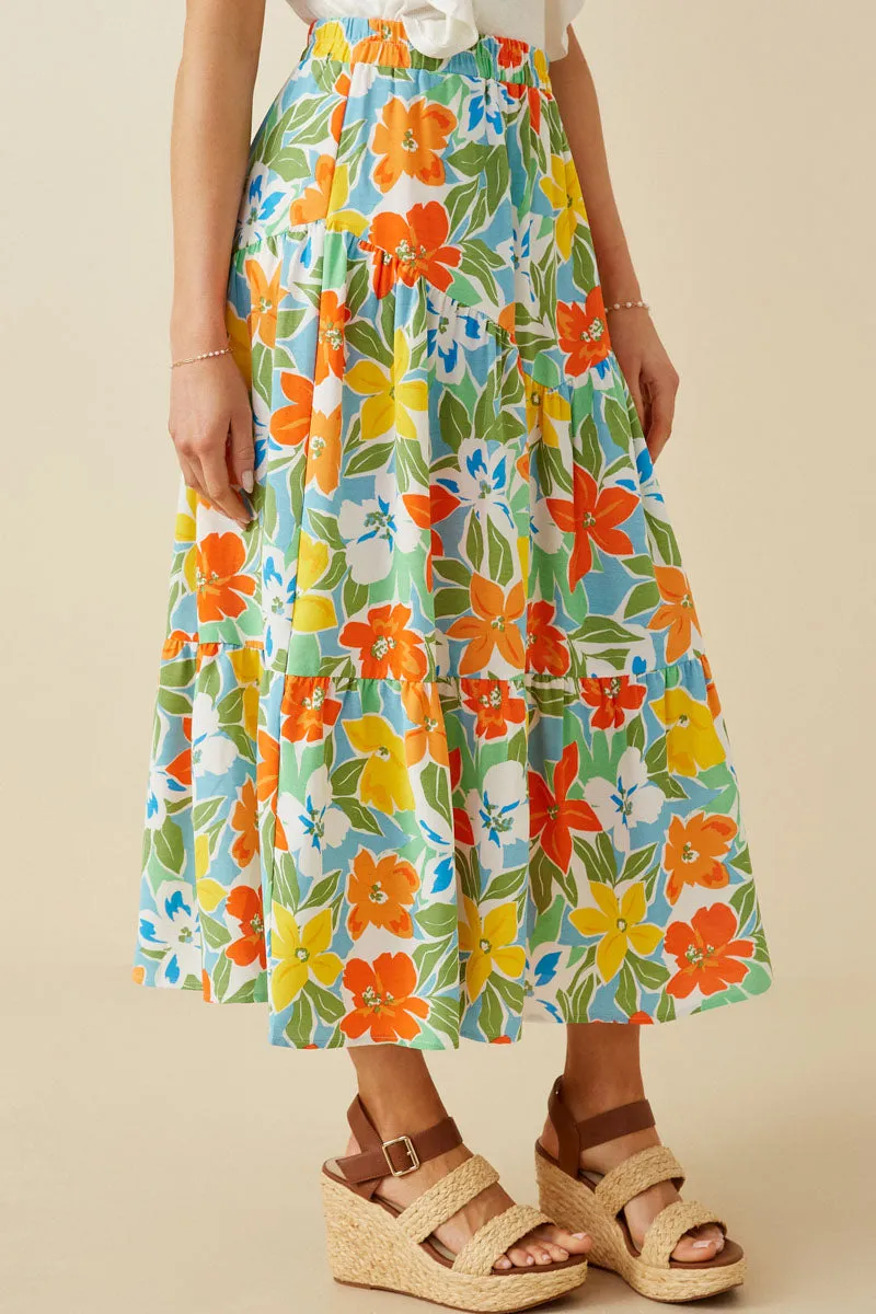 Womens Vivid Floral Elastic Waist Tiered Skirt sold by Hayden product image thumbnail 3