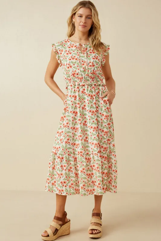 Womens Floral Ruffled Detail Smocked Waist Dress sold by Hayden