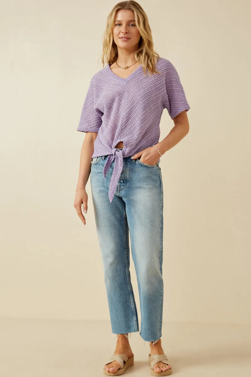 Womens Textured Ribbed Tie Front V Neck Top sold by Hayden product image thumbnail 3