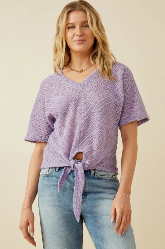 Womens Textured Ribbed Tie Front V Neck Top sold by Hayden