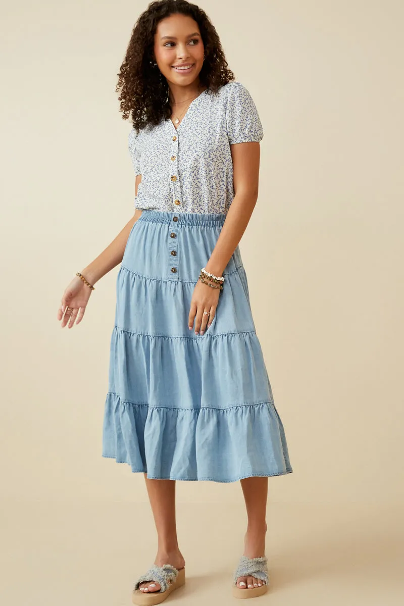 Womens Tiered Button Front Tencel Skirt sold by Hayden product image thumbnail 5