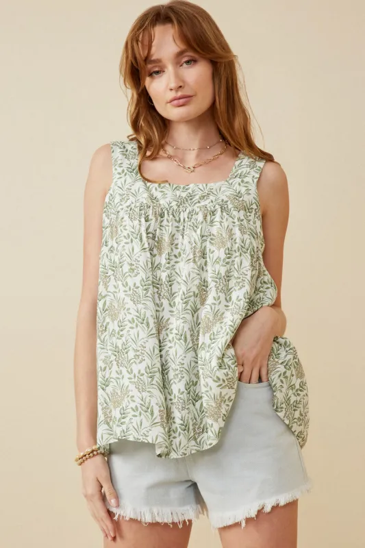 Womens Botanical Print Square Neck Handerchief Tank sold by Hayden