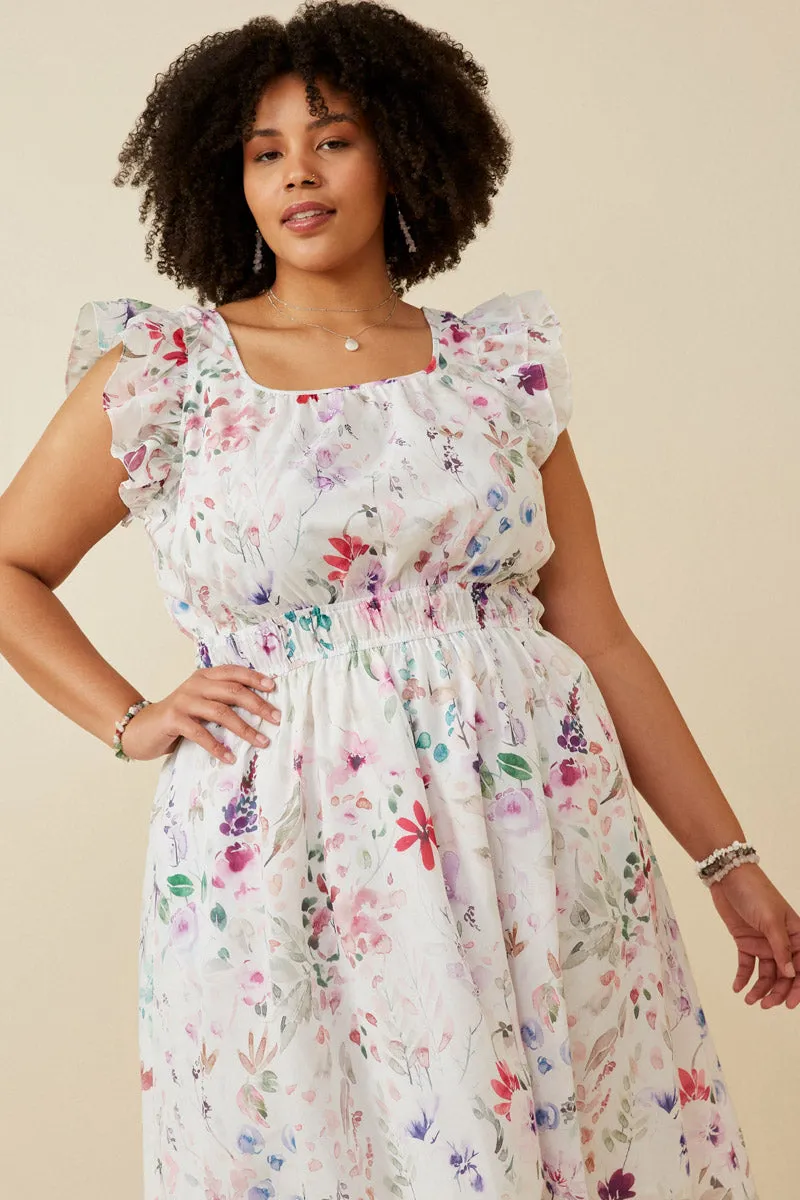 Womens Faint Floral Ruffled Shoulder Midi Dress sold by Hayden product image thumbnail 5