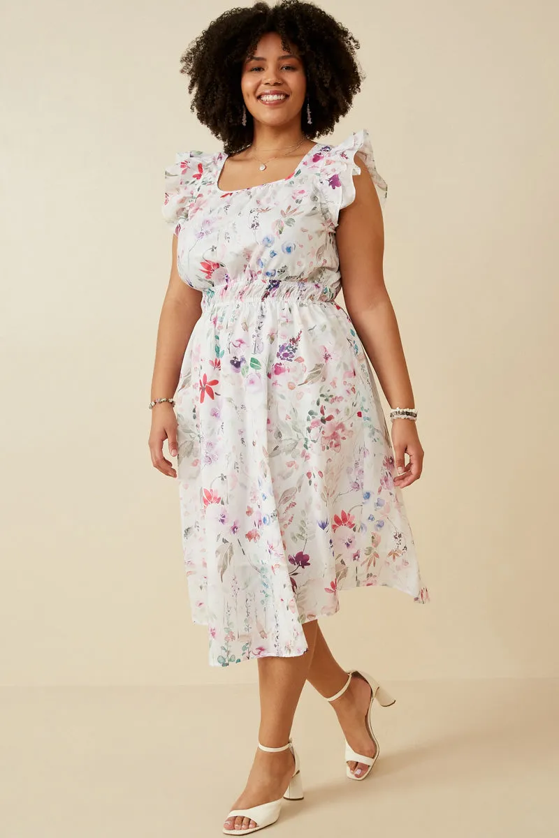 Womens Faint Floral Ruffled Shoulder Midi Dress sold by Hayden product image thumbnail 2