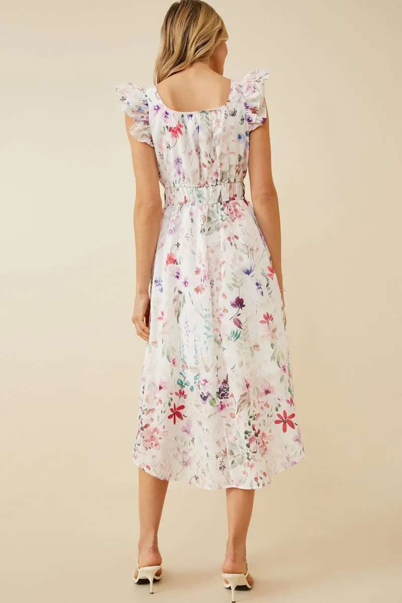 Womens Faint Floral Ruffled Shoulder Midi Dress sold by Hayden product image thumbnail 4