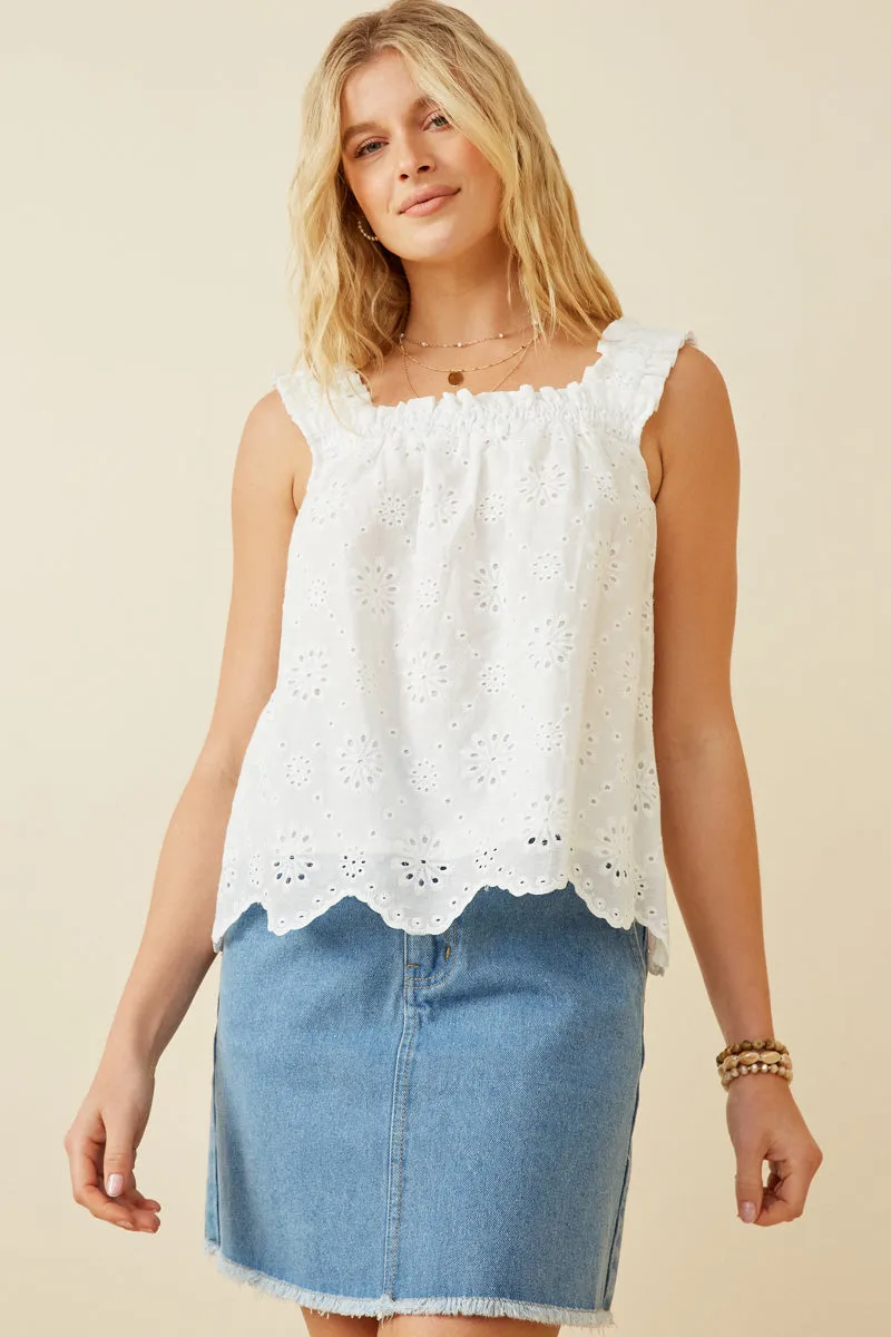 Women Ruffled Strap Floral Eyelet Scallop Tank sold by Hayden product image thumbnail 3