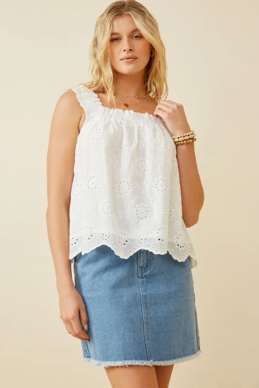 Women Ruffled Strap Floral Eyelet Scallop Tank sold by Hayden