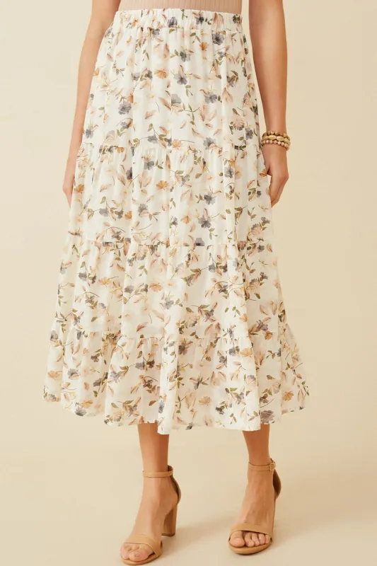 Women Floral Tiered Chiffon Skirt sold by Hayden