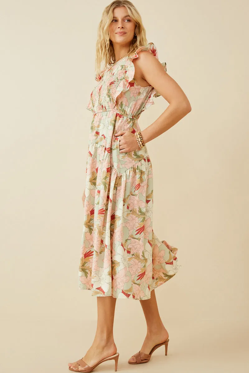 Women Floral Smocked Panel Ruffle Detail Dress sold by Hayden product image thumbnail 4