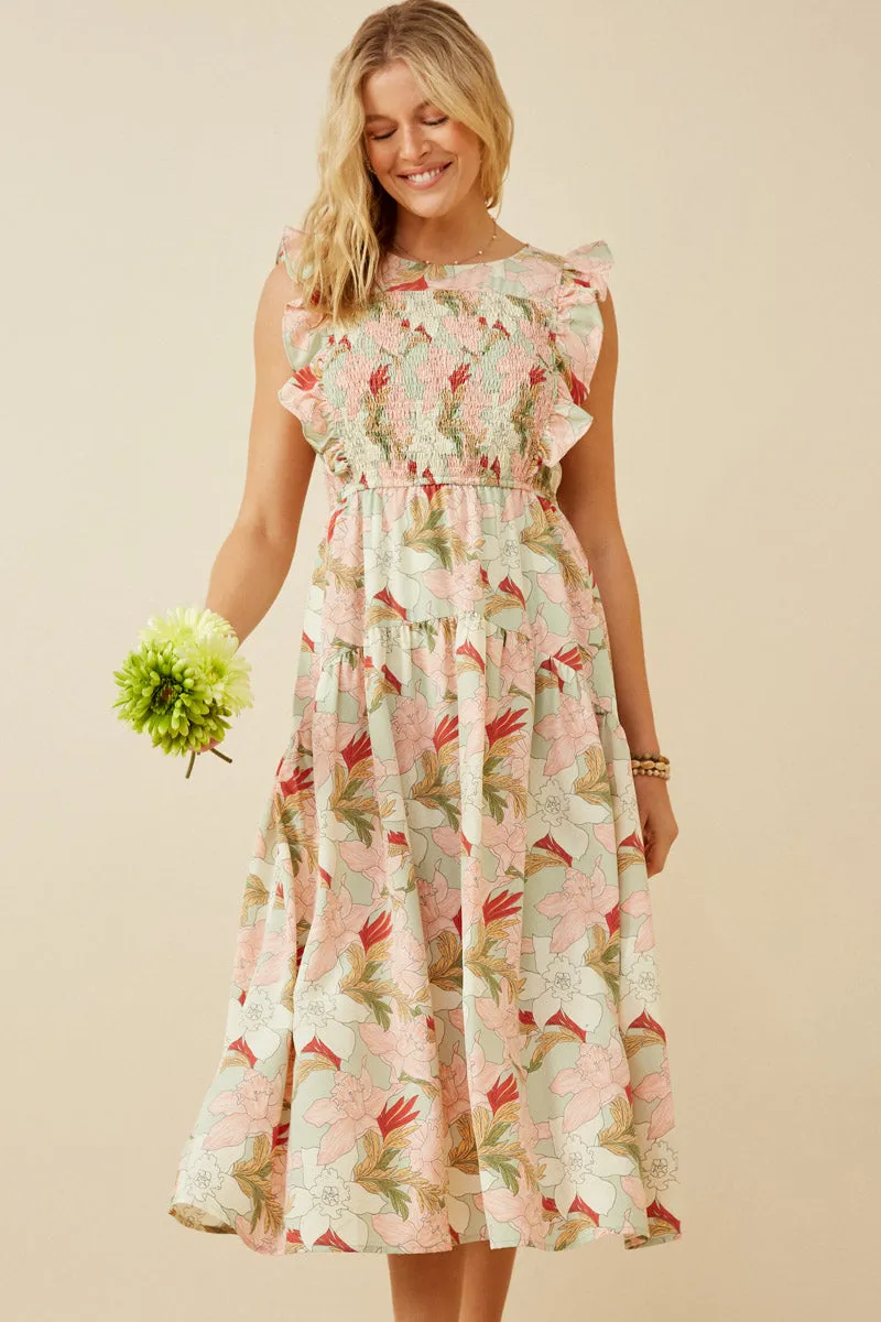 Women Floral Smocked Panel Ruffle Detail Dress sold by Hayden