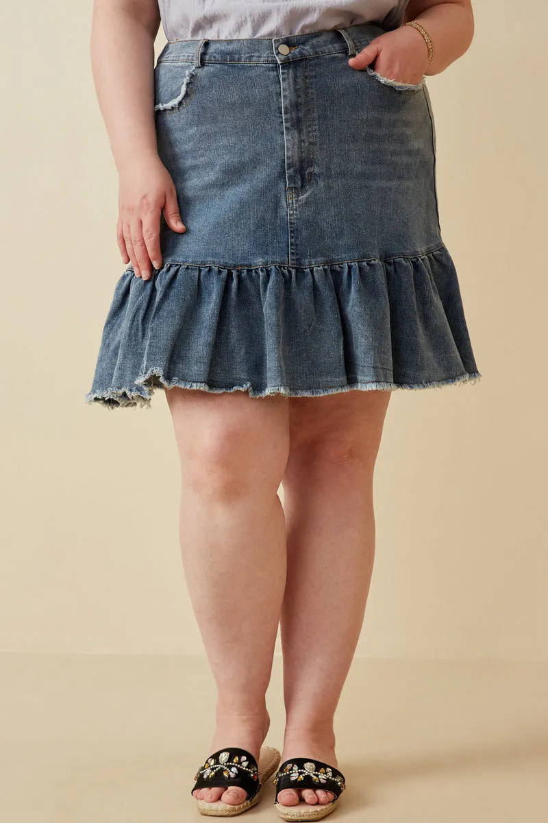Womens Distressed High Waist Drop Hem Denim Skirt sold by Hayden product image thumbnail 2