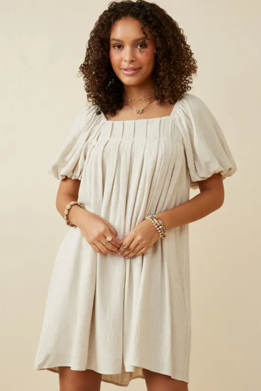 Womens Puff Sleeve Box Pleat Detail Square Neck Dress sold by Hayden