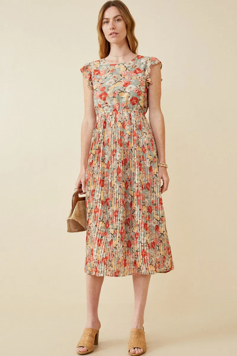 Womens Floral Pleated Skirt Ruffle Tank Dress sold by Hayden product image thumbnail 3