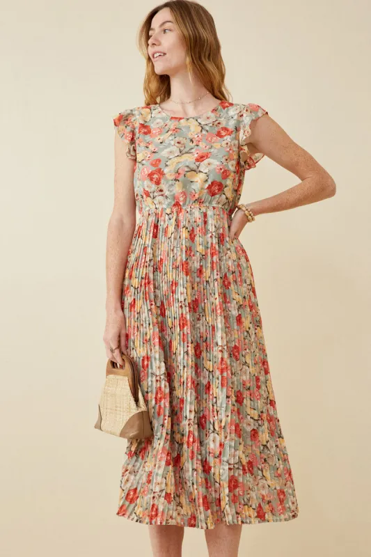 Womens Floral Pleated Skirt Ruffle Tank Dress sold by Hayden